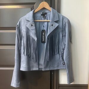 Women's SuedeBlue Fringe Jacket-Dallas Cowboys